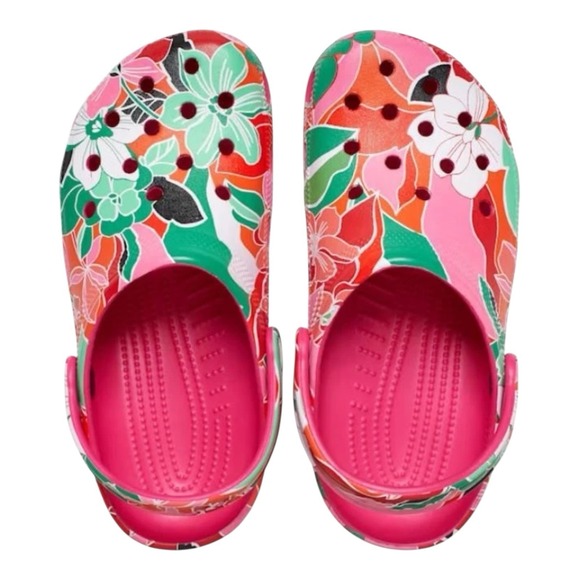 CROCS Shoes - Crocs Classic Woodcut Floral Clogs Women Sz 7 Dragon Fruit Pink Shoes 209839-6ZQ
